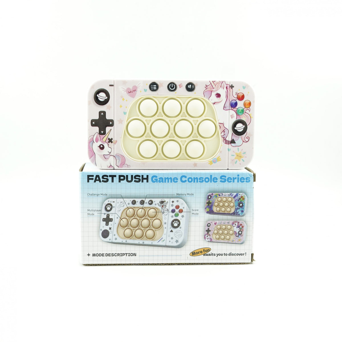 Joc Interactiv Tip Consola Speed Push Whack-A-Mole, Jucarie Pop It cu Nivele, Sunete si Lumini, Material ABS si Silicon, Design Unicorn, 15.5 x 7.6 x 5.3 cm, Roz