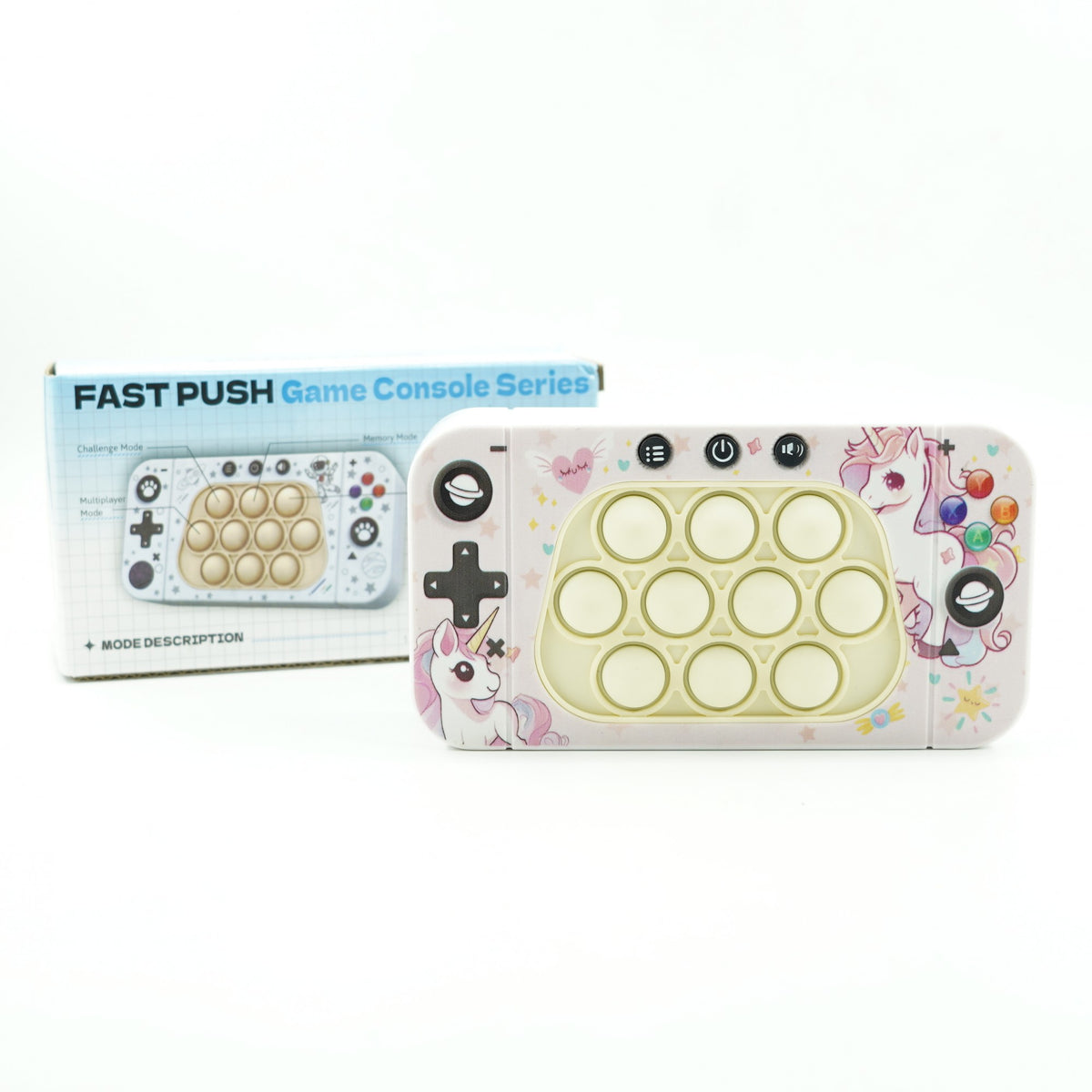 Joc Interactiv Tip Consola Speed Push Whack-A-Mole, Jucarie Pop It cu Nivele, Sunete si Lumini, Material ABS si Silicon, Design Unicorn, 15.5 x 7.6 x 5.3 cm, Roz