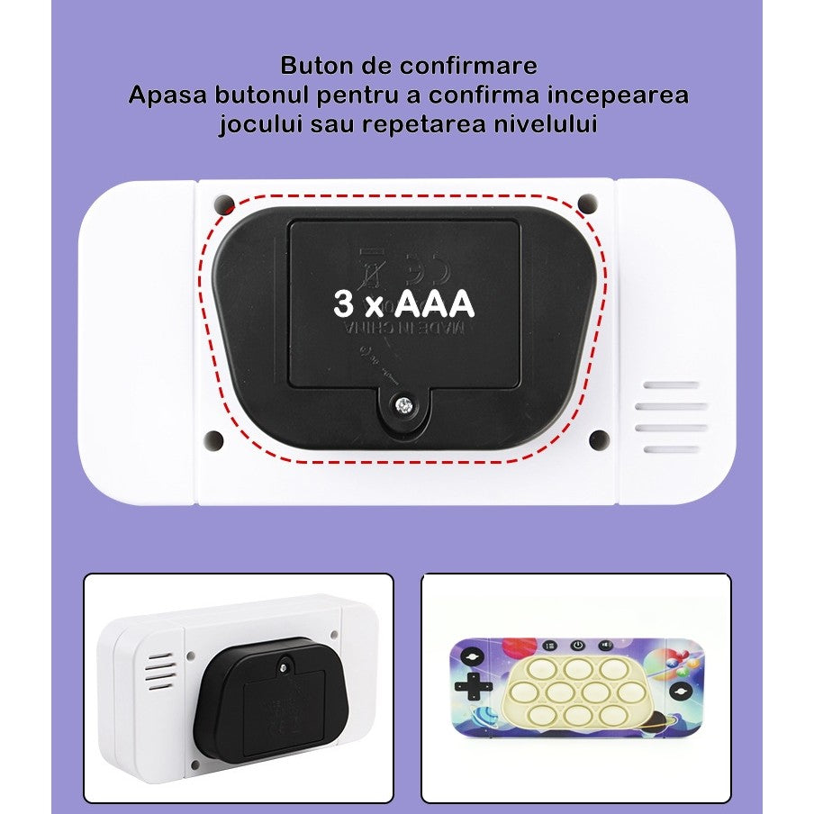 Consola Interactiva Speed Push Whack-a-Mole, Joc de Viteza Pop It cu Nivele, Lumini si Sunete, Material ABS si Silicon, Design Spatiu, 15.5 x 7.6 x 5.3 cm, Multicolor
