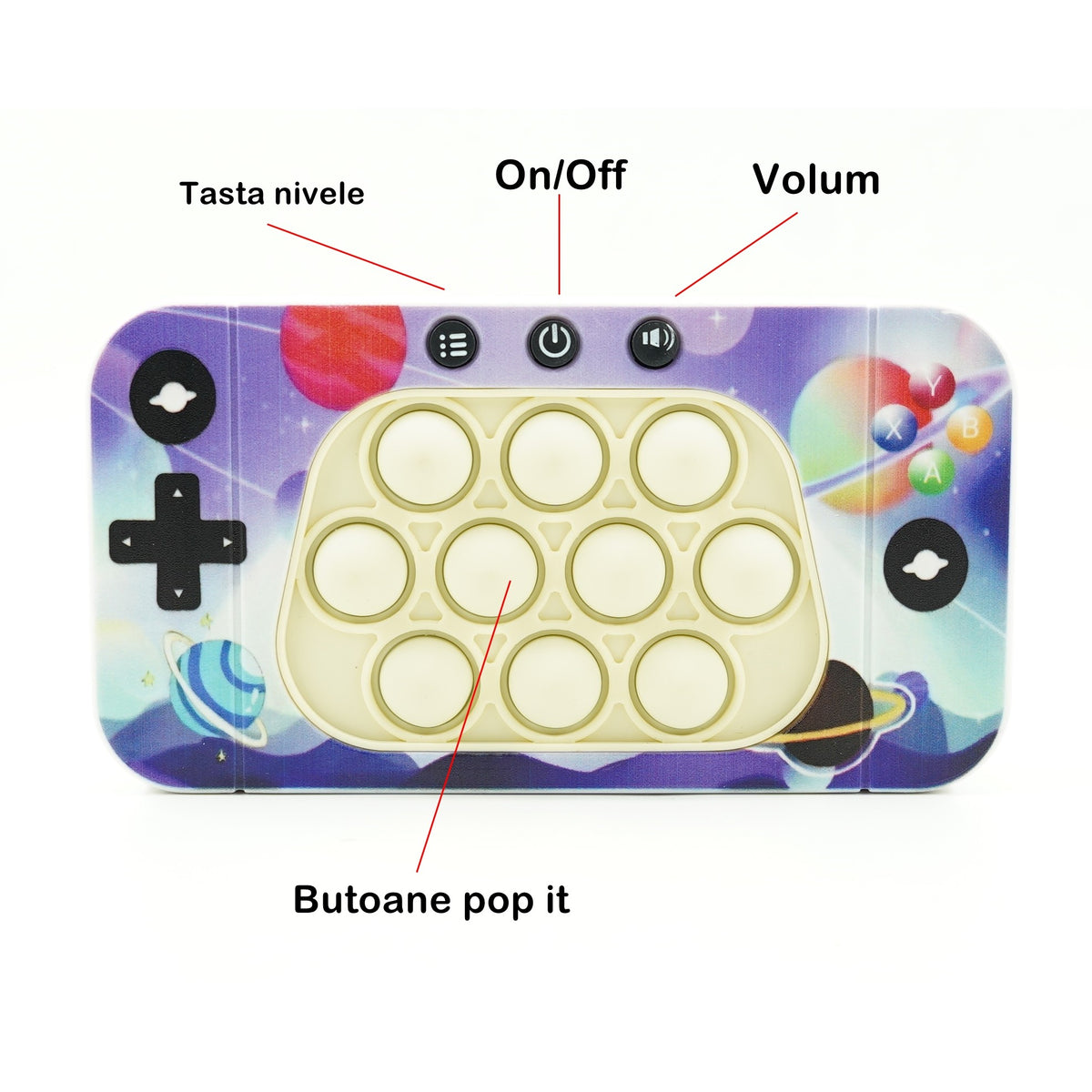 Consola Interactiva Speed Push Whack-a-Mole, Joc de Viteza Pop It cu Nivele, Lumini si Sunete, Material ABS si Silicon, Design Spatiu, 15.5 x 7.6 x 5.3 cm, Multicolor