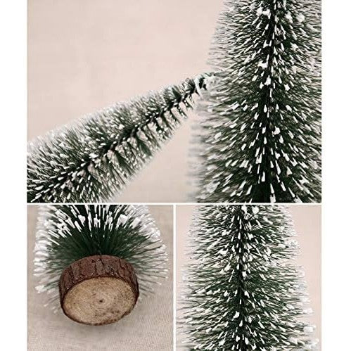 Brad Artificial de Craciun pentru Masa, Mini Bradut Decorativ cu Aspect Nins, Suport din Lemn, Argintiu, 20 cm