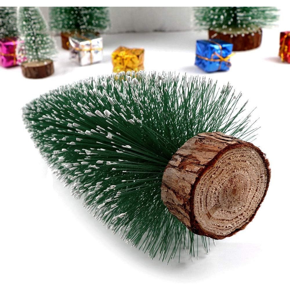 Brad Artificial de Craciun pentru Masa, Mini Bradut Decorativ cu Aspect Nins, Suport din Lemn, Argintiu, 20 cm