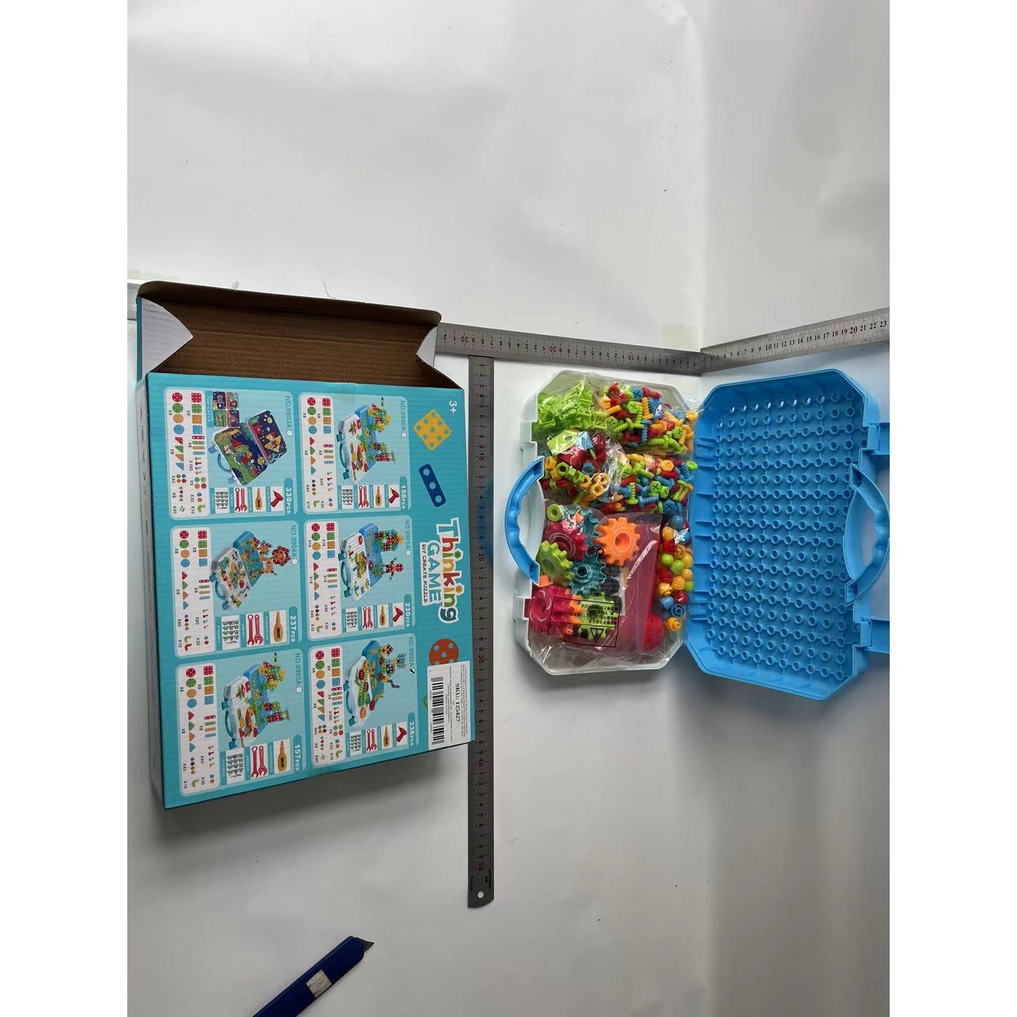 Set de Constructie si Mozaic 2D si 3D, Jucarie Educativa cu Bormasina Electrica, Kit Creativ in Valiza, Plastic ABS, 336 Piese, Multicolor