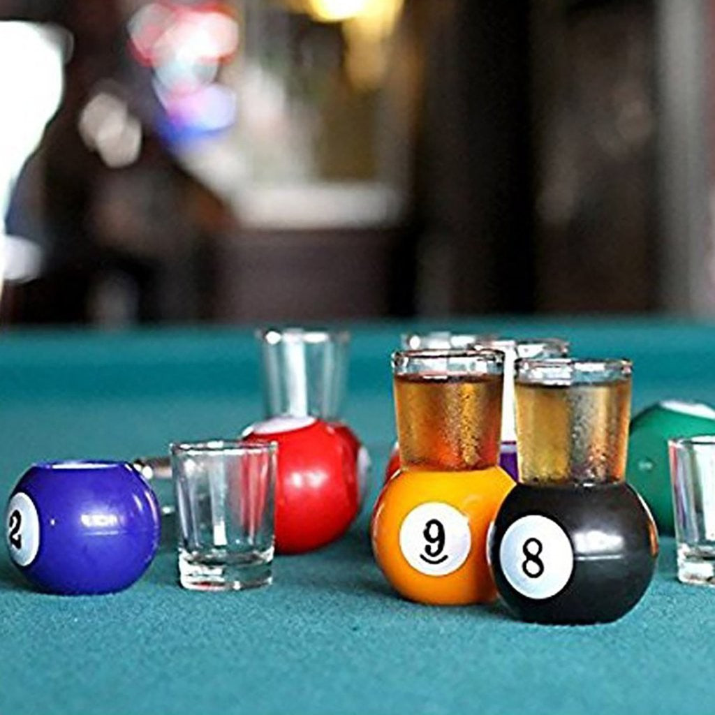 Set 9 Pahare De Shot Cu Suport Detasabil In Forma De Bila Biliard, Joc Petrecere Din Sticla, 30 ml, 17 x 17 x 10 cm, Multicolor