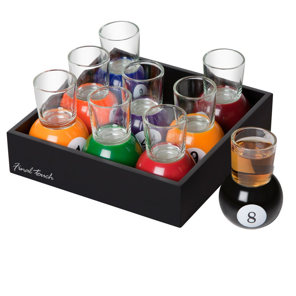 Set 9 Pahare De Shot Cu Suport Detasabil In Forma De Bila Biliard, Joc Petrecere Din Sticla, 30 ml, 17 x 17 x 10 cm, Multicolor