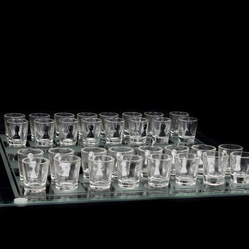 Joc de Sah cu Pahare pentru Shoturi, Set de Petrecere Interactiv, Design Elegant din Sticla Transparenta, 35x35 cm, 32 Piese