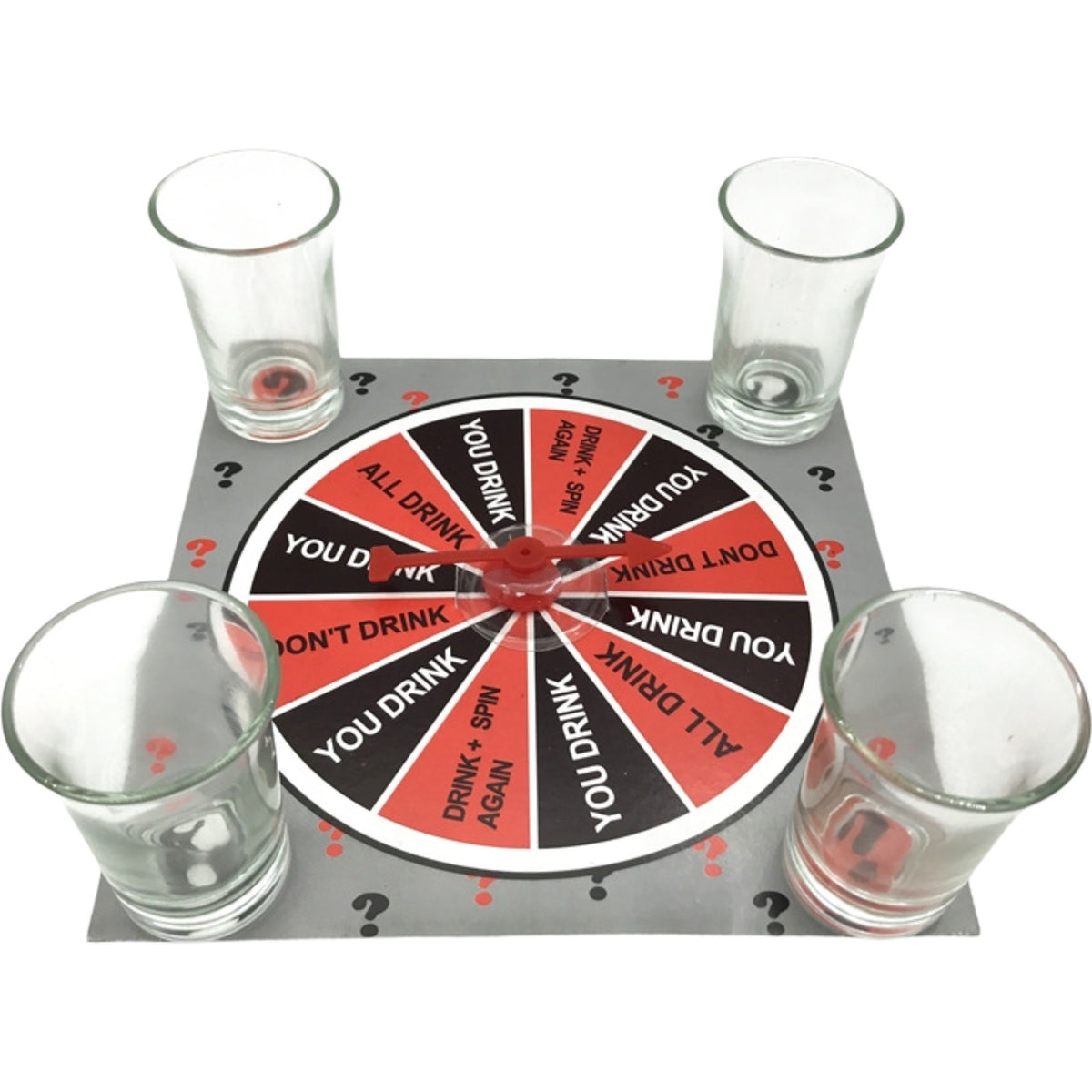 Joc De Societate Ruleta Norocului, Set Party Cu 4 Pahare Shot Din Sticla Si Sageata Rotativa, 17x17x7.5 cm