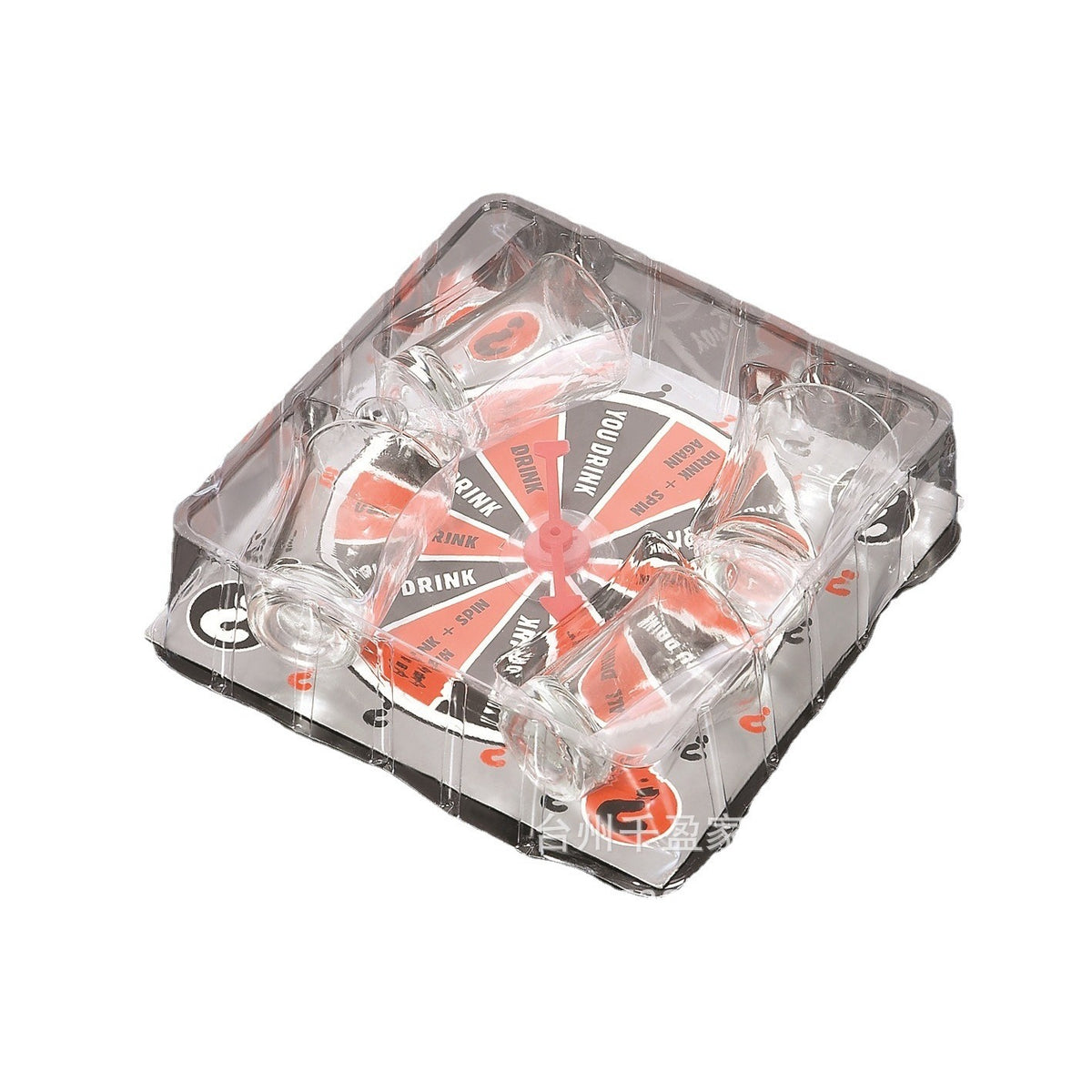 Joc De Societate Ruleta Norocului, Set Party Cu 4 Pahare Shot Din Sticla Si Sageata Rotativa, 17x17x7.5 cm