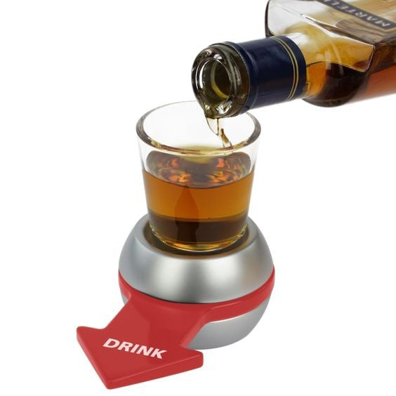Joc de Baut Drink Spin, Ruleta pentru Petreceri cu Sageata Rotativa, Plastic ABS si Pahar Shot din Sticla 30 ml, 10.3 x 11.5 cm, Gri
