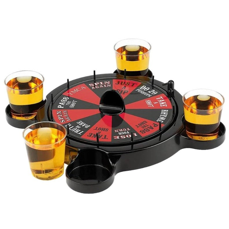 Joc de Baut Ruleta cu 16 Pahare de Shot, Joc de Societate pentru Petreceri, Plastic si Sticla, 15 x 16.5 cm, Rosu/Negru