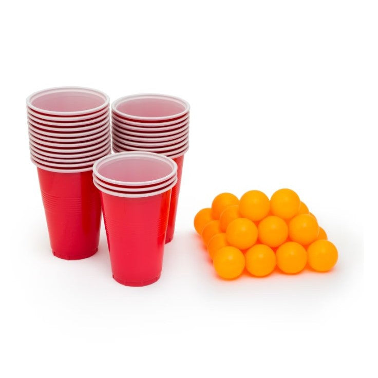 Joc De Baut Beer Pong Pentru Petrecere, Set Reutilizabil Si Portabil, Material Plastic Rezistent, 24 Pahare Rosii, 24 Mingi Albe
