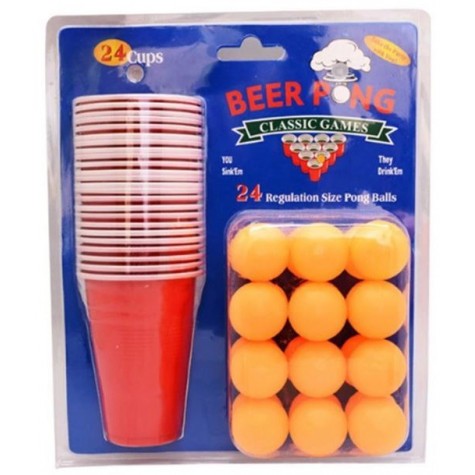 Joc De Baut Beer Pong Pentru Petrecere, Set Reutilizabil Si Portabil, Material Plastic Rezistent, 24 Pahare Rosii, 24 Mingi Albe
