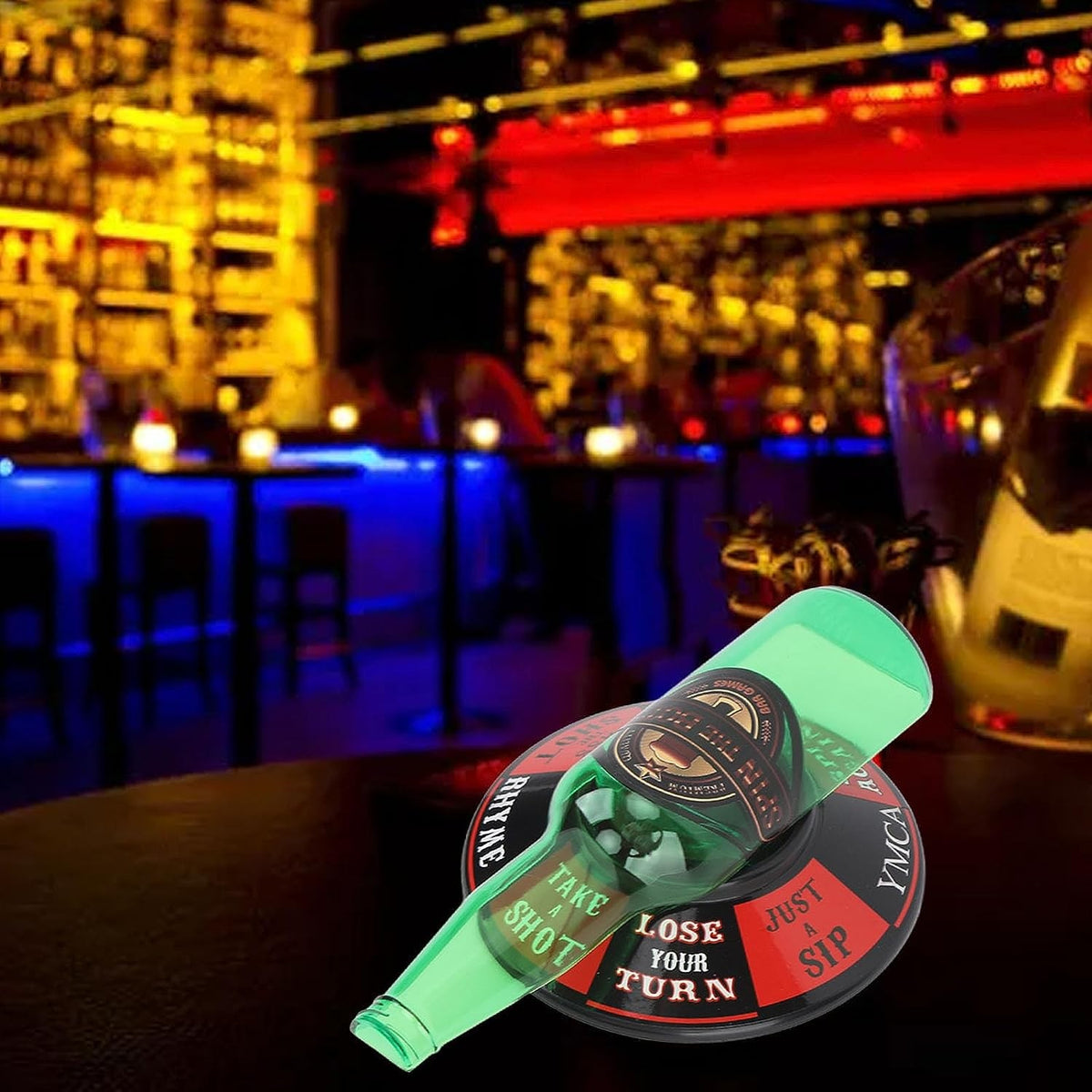 Joc de Baut Spin the Bottle, Ruleta cu Provocari pentru Party si Aniversari, Plastic ABS, 2-6 Jucatori, 18 x 12 cm, Multicolor