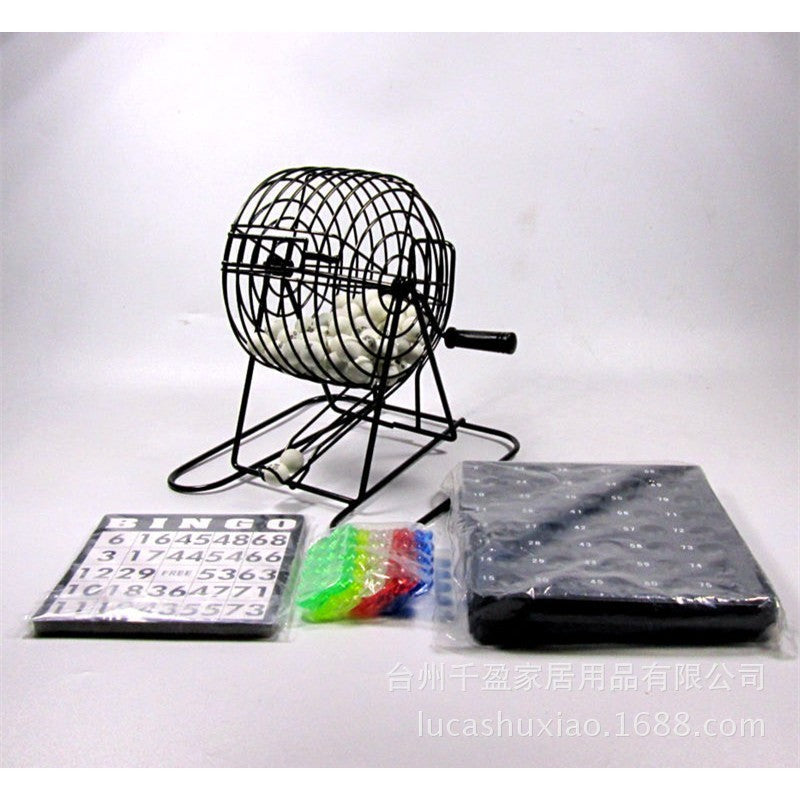 Joc Bingo Deluxe, Set Complet cu Dispozitiv de Extragere, Structură Metalică Durabilă, 75 Bile Albe, 21 x 21 cm, Negru