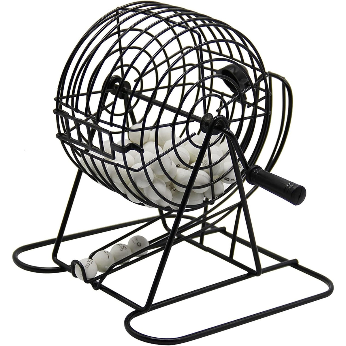 Joc Bingo Deluxe, Set Complet cu Dispozitiv de Extragere, Structură Metalică Durabilă, 75 Bile Albe, 21 x 21 cm, Negru