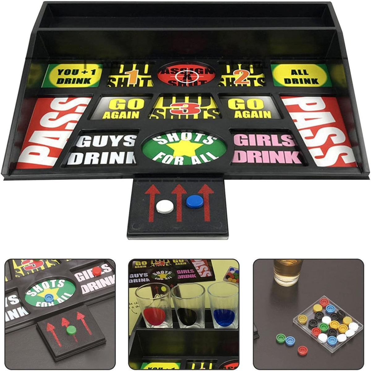 Joc de Baut cu Banuti si Pahare de Shot din Sticla, Board Game Interactiv pentru Party, Multicolor, 23 x 28 cm