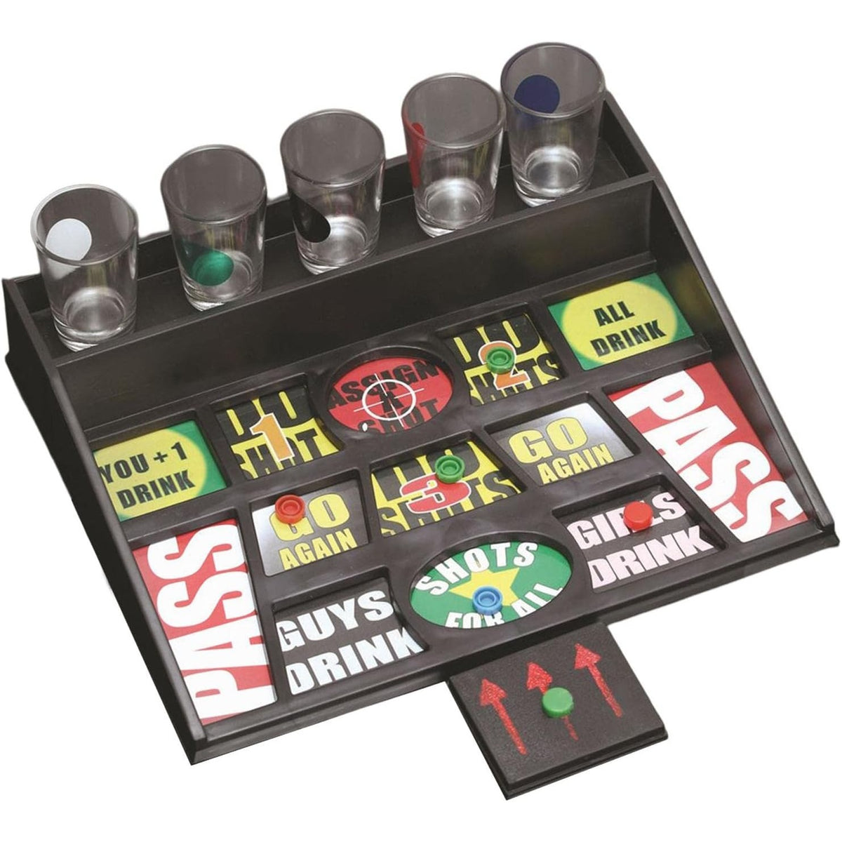 Joc de Baut cu Banuti si Pahare de Shot din Sticla, Board Game Interactiv pentru Party, Multicolor, 23 x 28 cm