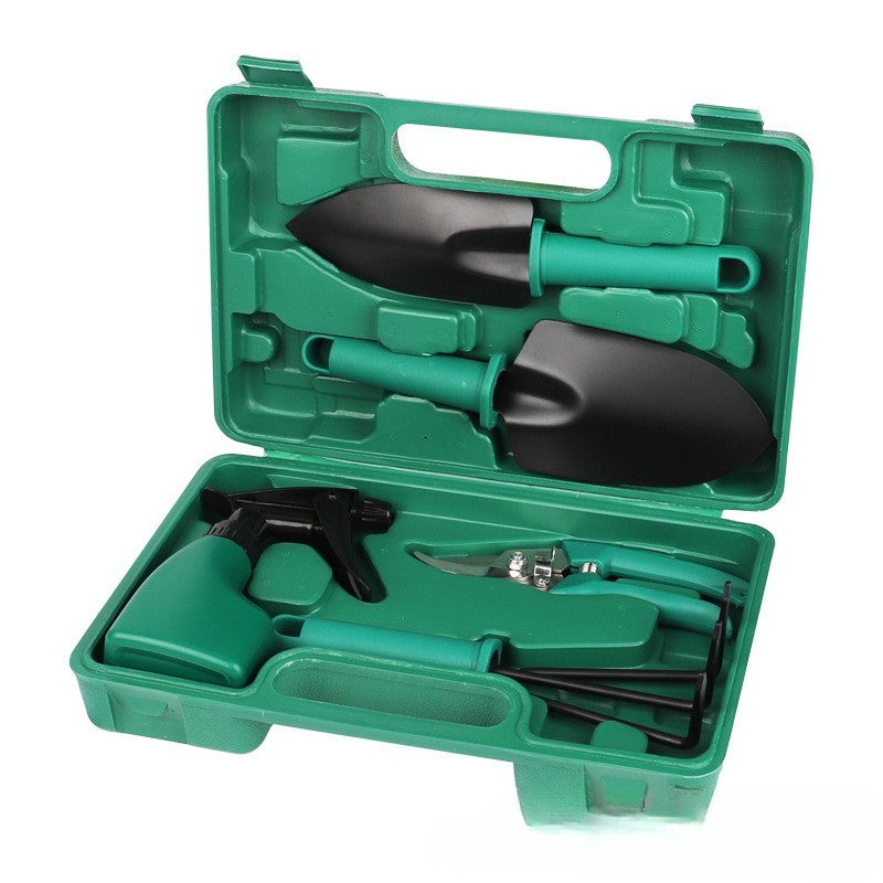 Set Accesorii Pentru Gradinarit, Kit 5 Piese cu Lopeti, Foarfeca si Pulverizator, Otel Inoxidabil, Geanta Depozitare Inclusa, 18.5 x 29.5 cm, Verde