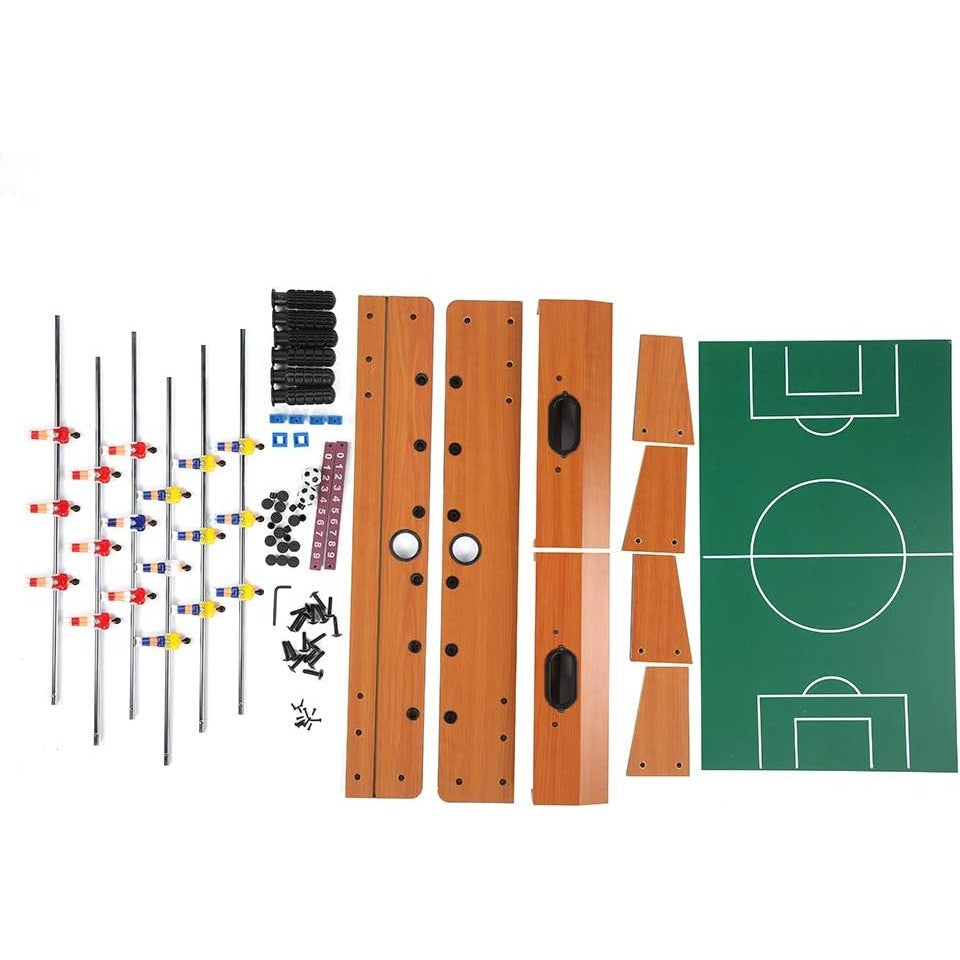 Masa de Fotbal pentru Copii si Adulti, Joc de Masa cu 18 Jucatori, 2 Tablouri Scors, 6 Tije cu Manere din Cauciuc, Metal, Lemn si ABS, 50 x 25 x 15.5 cm