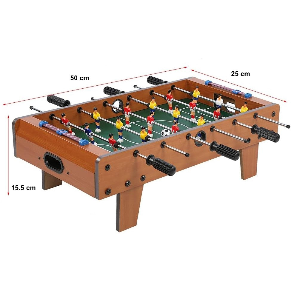 Masa de Fotbal pentru Copii si Adulti, Joc de Masa cu 18 Jucatori, 2 Tablouri Scors, 6 Tije cu Manere din Cauciuc, Metal, Lemn si ABS, 50 x 25 x 15.5 cm