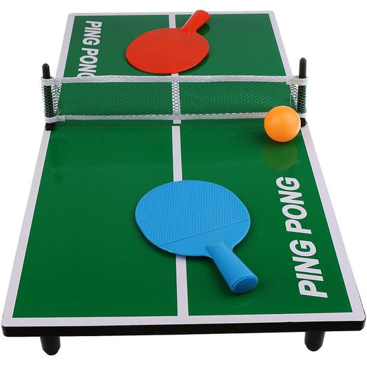 Mini Masa de Ping Pong pentru Interior, Design Portabil, Material Lemn, Set cu 2 Mingi Incluse, 60 x 30 x 10 cm, Verde