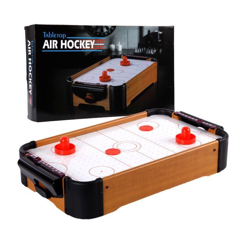 Masa Air-Hockey Compacta, Joc Arcade cu Bara pentru Punctaj, Structura Rezistenta din ABS, Maro, 51 x 31.5 x 9.5 cm