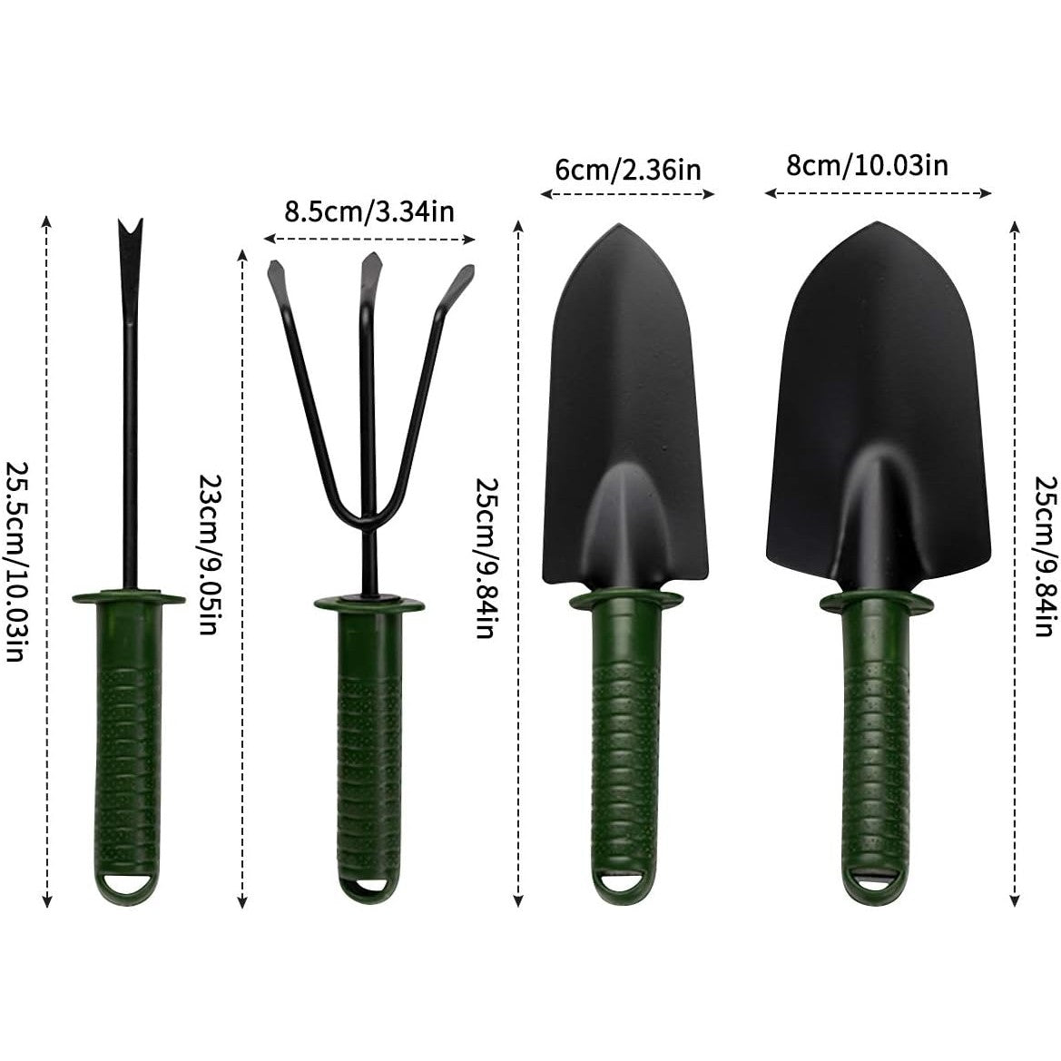 Set 4 Unelte de Gradina pentru Plantare si Prelucrare Sol, Ustensile Ingrijire Plante, PVC si Carton, 25 x 8.5 cm, Verde