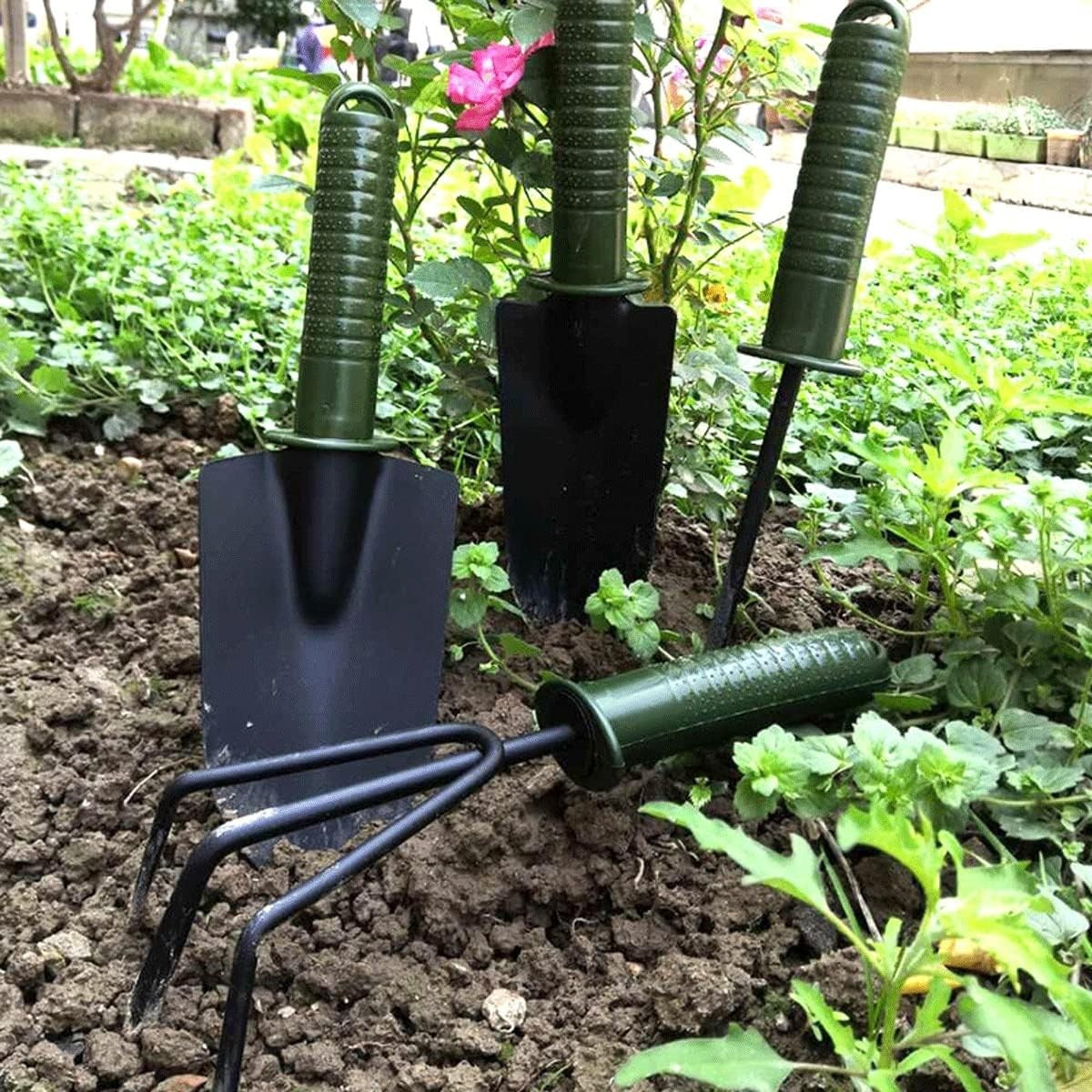 Set 4 Unelte de Gradina pentru Plantare si Prelucrare Sol, Ustensile Ingrijire Plante, PVC si Carton, 25 x 8.5 cm, Verde