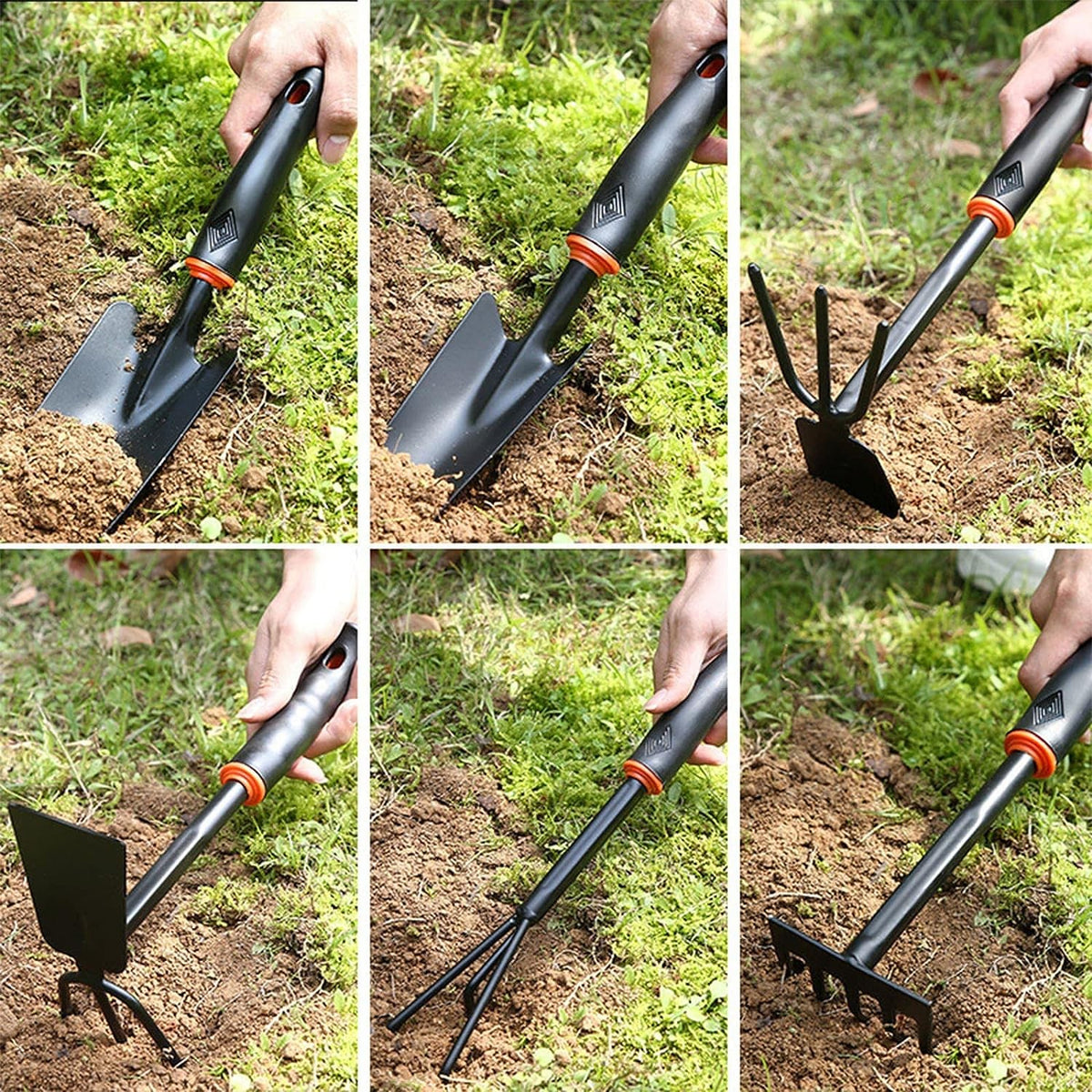 Set 9 Unelte de Gradina pentru Plantare si Ingrijire Plante, Kit Complet Prelucrare Sol, Material PVC si Carton, 25 x 14.5 cm, Negru