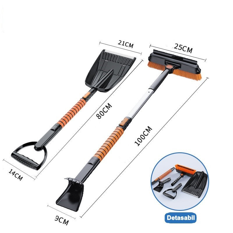 Set Lopata Zapada 5 in 1 cu Perie si Racleta, Maner Telescopic si Cap Rotativ, Aluminiu si ABS, 100 x 25 cm, Negru
