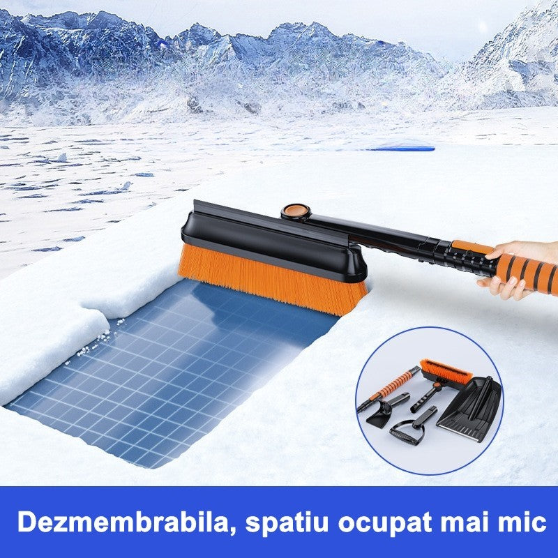 Set Lopata Zapada 5 in 1 cu Perie si Racleta, Maner Telescopic si Cap Rotativ, Aluminiu si ABS, 100 x 25 cm, Negru