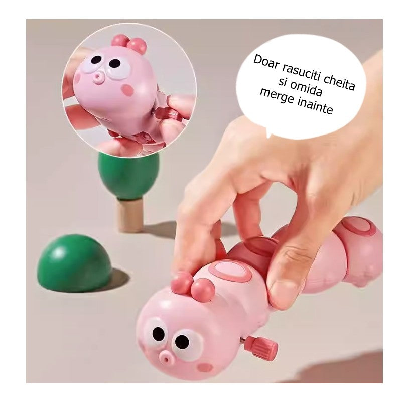 Jucarie Mecanica Omidă, cu Cheiță pentru Dezvoltare Motorie, Material ABS, 15 x 4 cm, Roz