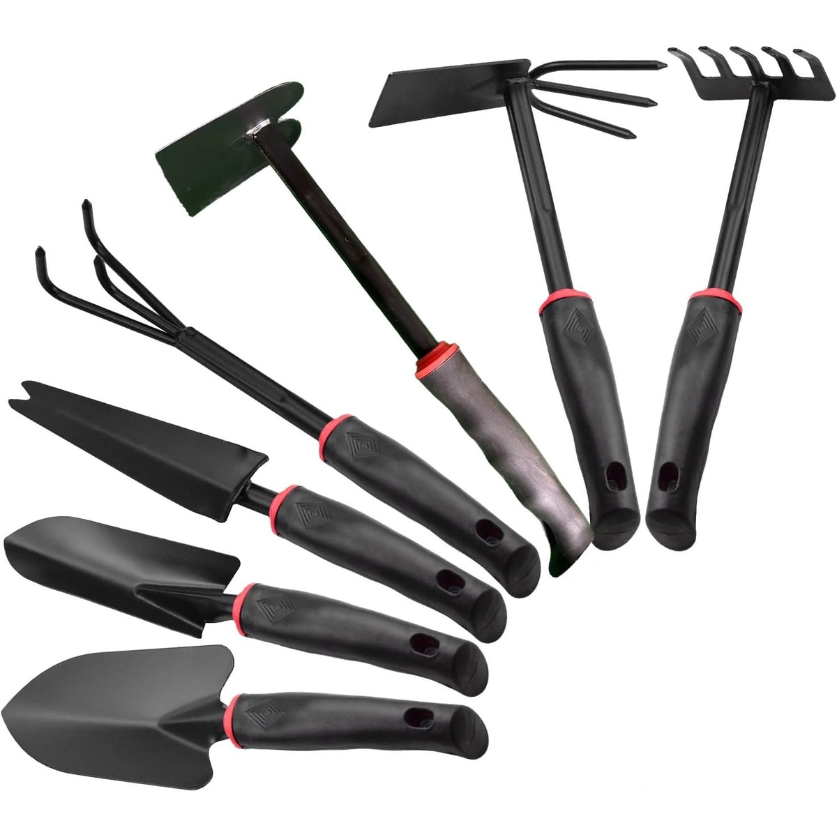 Set 7 Unelte de Gradinarit pentru Plantare si Ingrijire Plante, Kit Ergonomic pentru Prelucrare Sol, Material PVC si Carton, 31.5 x 8 cm, Negru