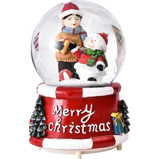 Glob Cu Zapada Pentru Craciun, Decoratiune Masa Cu Baiat Si Om De Zapada, Figurina Festiva Interior, Sticla, Diametru 4.5 cm, Multicolor