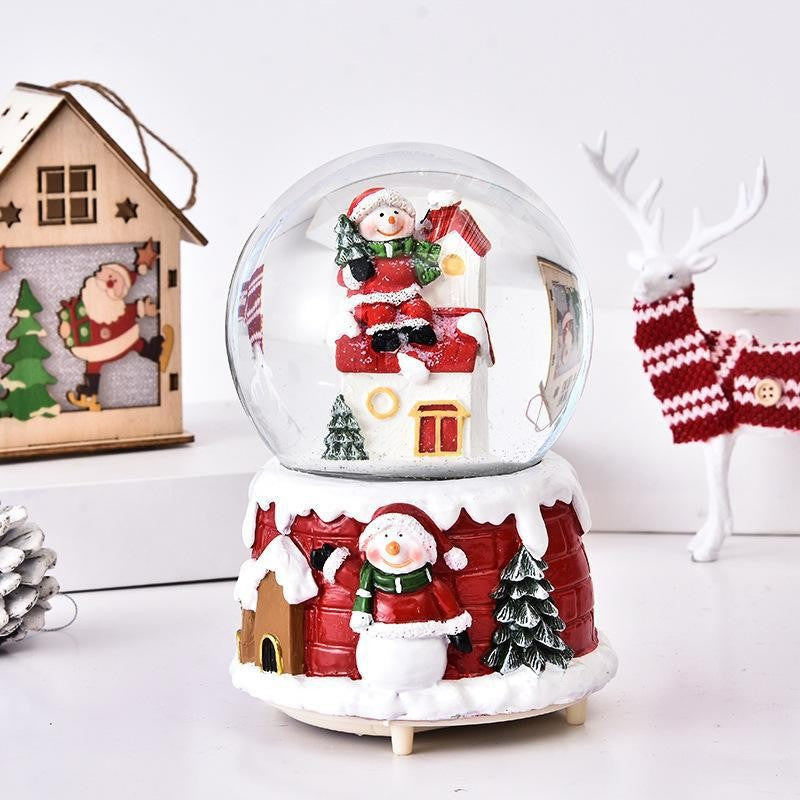 Glob cu Zapada, Decoratiune de Craciun Mos Craciun pe Casa, Sticla si Rasina, Diametru 6.5 cm, Multicolor
