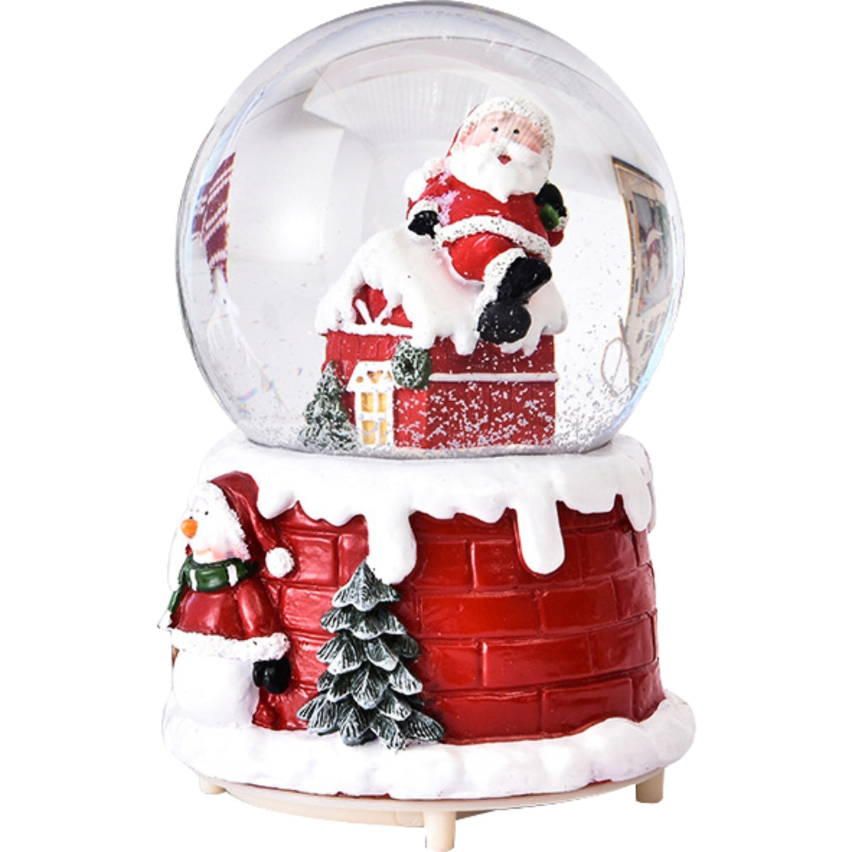 Glob cu Zapada de Craciun, Decoratiune de Iarna cu Mos Craciun pe Casa, Model 2, Diametru 6.5 cm, Multicolor