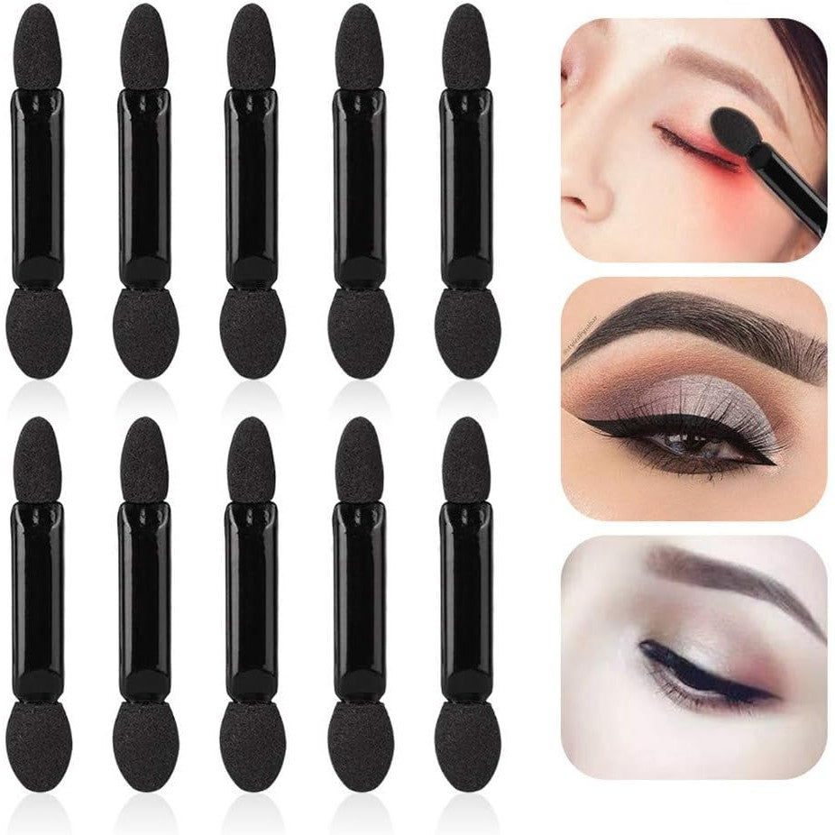 Set 20 Aplicatoare Machiaj pentru Fard de Pleoape, Dublu Capăt pentru Aplicare și Estompare, Poliuretan și Burete, 6.2 cm, Negru