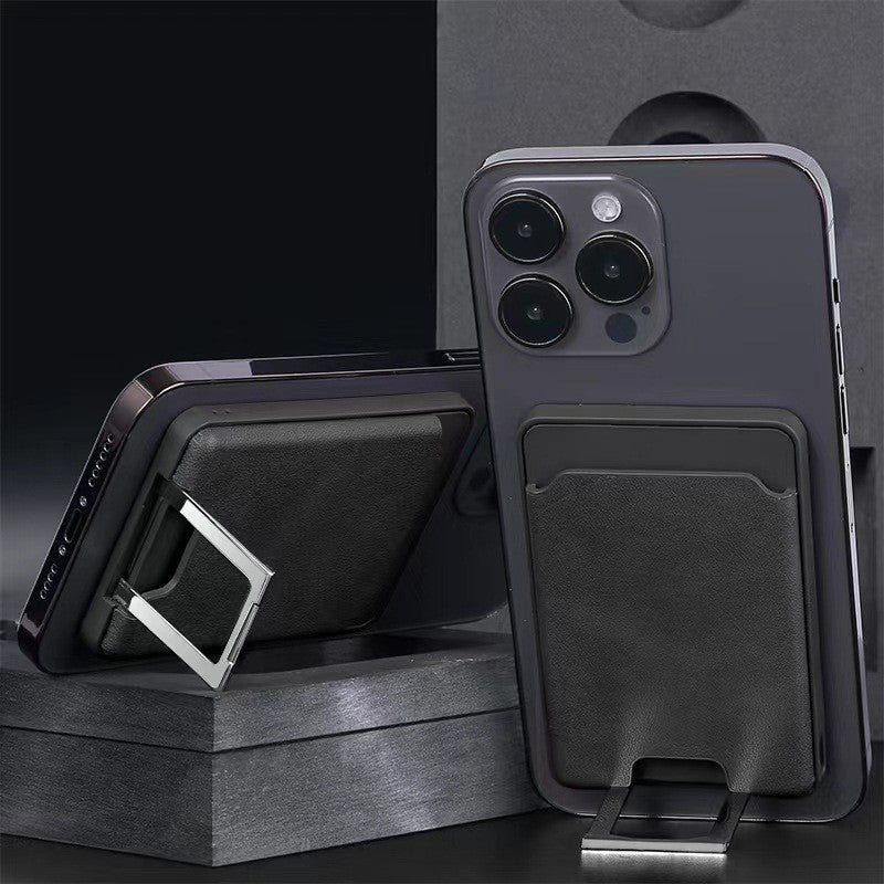 Portofel Wireless Magsafe 3 in 1, Incarcator Fara Fir si Suport Telefon, Piele Ecologica, Negru