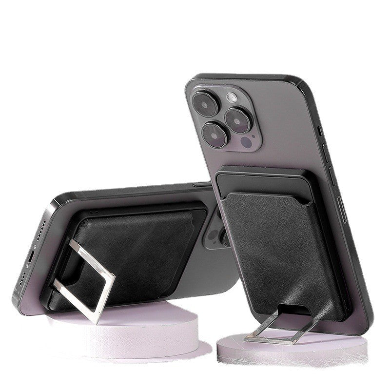 Portofel Wireless Magsafe 3 in 1, Incarcator Fara Fir si Suport Telefon, Piele Ecologica, Negru