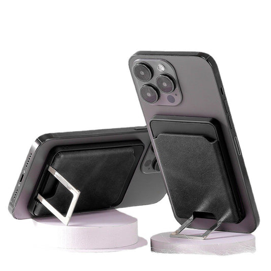Portofel Wireless Magsafe 3 in 1, Incarcator Fara Fir si Suport Telefon, Piele Ecologica, Negru