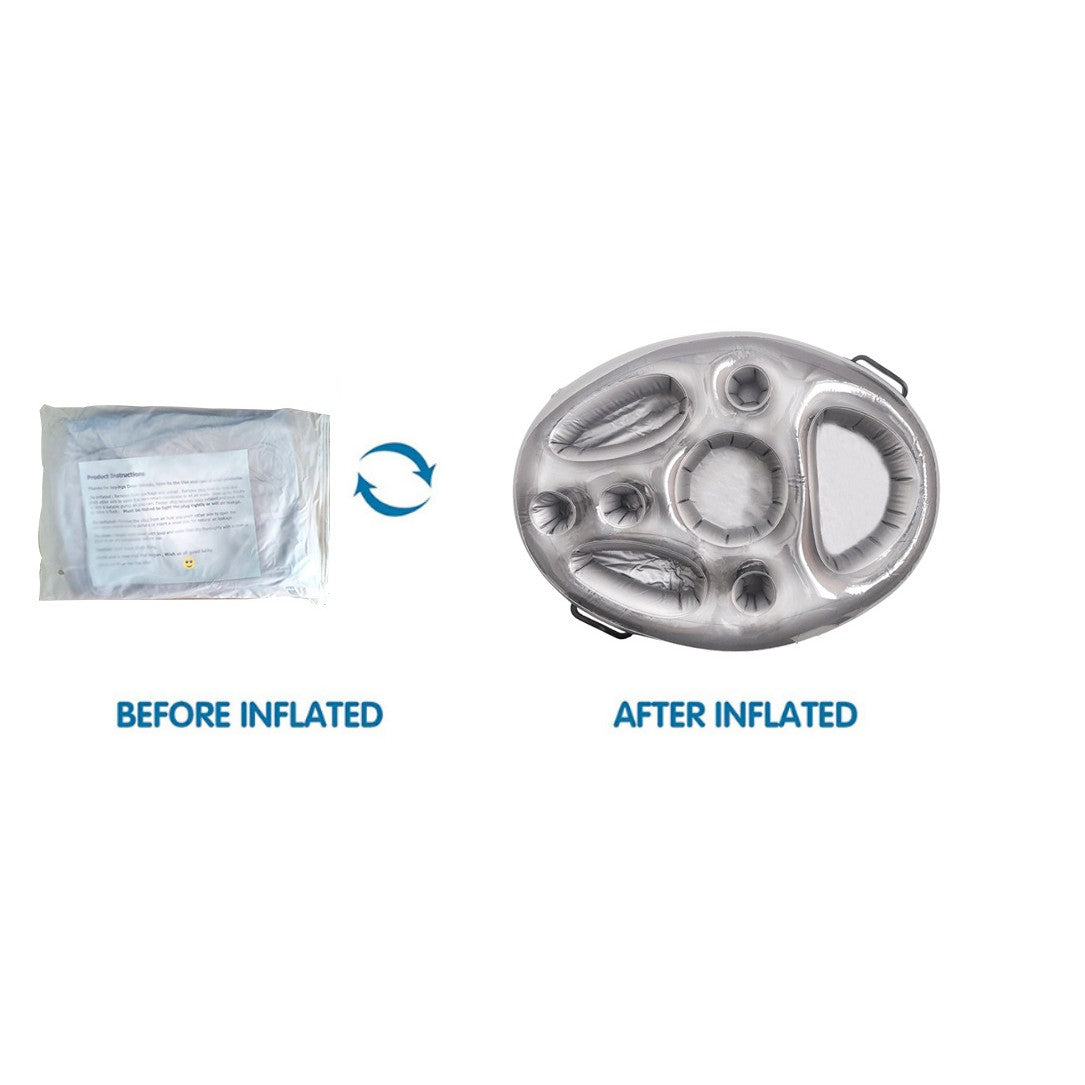 Bar Gonflabil si Suport de Pahare Plutitor pentru Piscina, 8 Compartimente pentru Gustari si Bauturi, Pompa Inclusa, PVC Rezistent, Gri, 25x18.5x4 cm