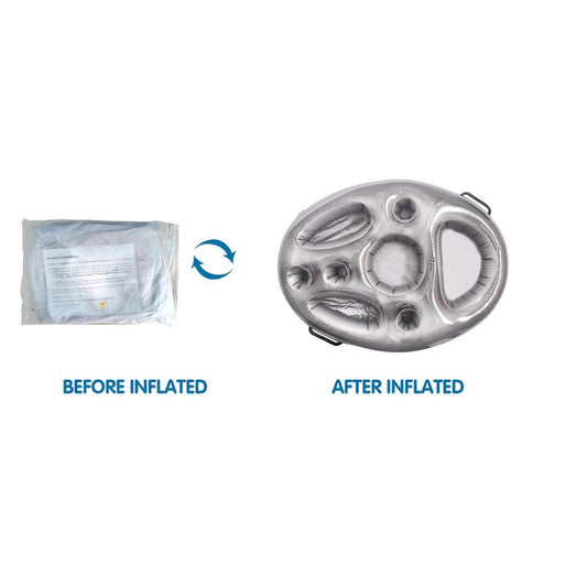 Bar Gonflabil si Suport de Pahare Plutitor pentru Piscina, 8 Compartimente pentru Gustari si Bauturi, Pompa Inclusa, PVC Rezistent, Gri, 25x18.5x4 cm