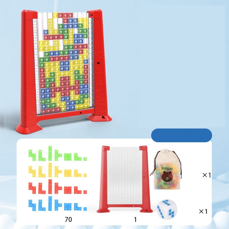 Joc De Inteligenta Tetris Puzzle 3D, Tangram Montessori Interactiv, Plastic, 70 Piese Multicolore, Cadru Rosu, 23 x 19.8 x 5 cm