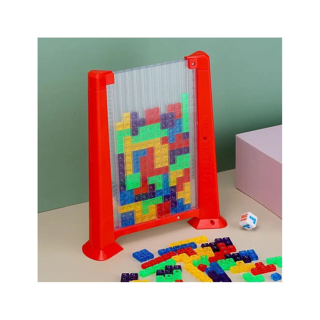 Joc De Inteligenta Tetris Puzzle 3D, Tangram Montessori Interactiv, Plastic, 70 Piese Multicolore, Cadru Rosu, 23 x 19.8 x 5 cm