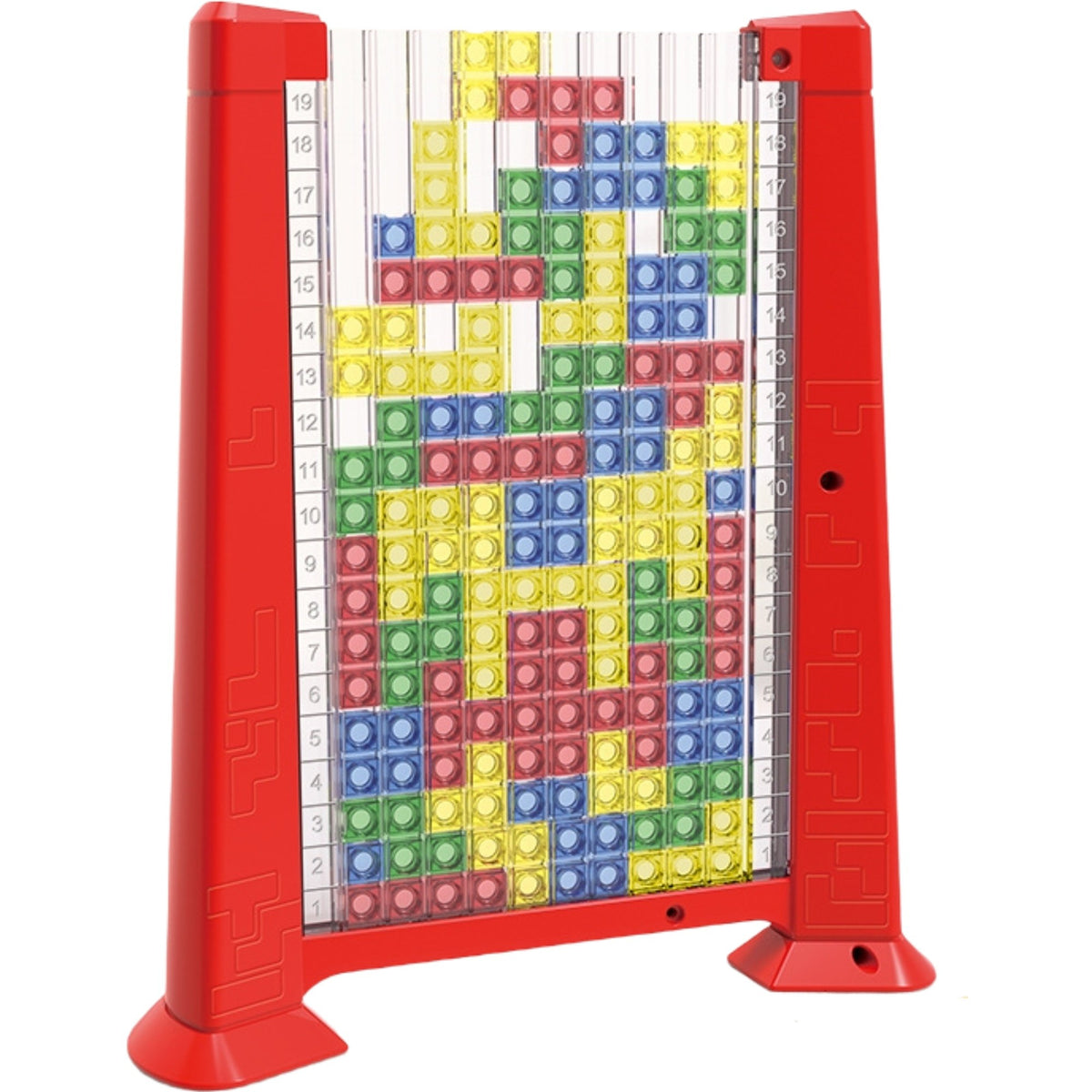 Joc De Inteligenta Tetris Puzzle 3D, Tangram Montessori Interactiv, Plastic, 70 Piese Multicolore, Cadru Rosu, 23 x 19.8 x 5 cm