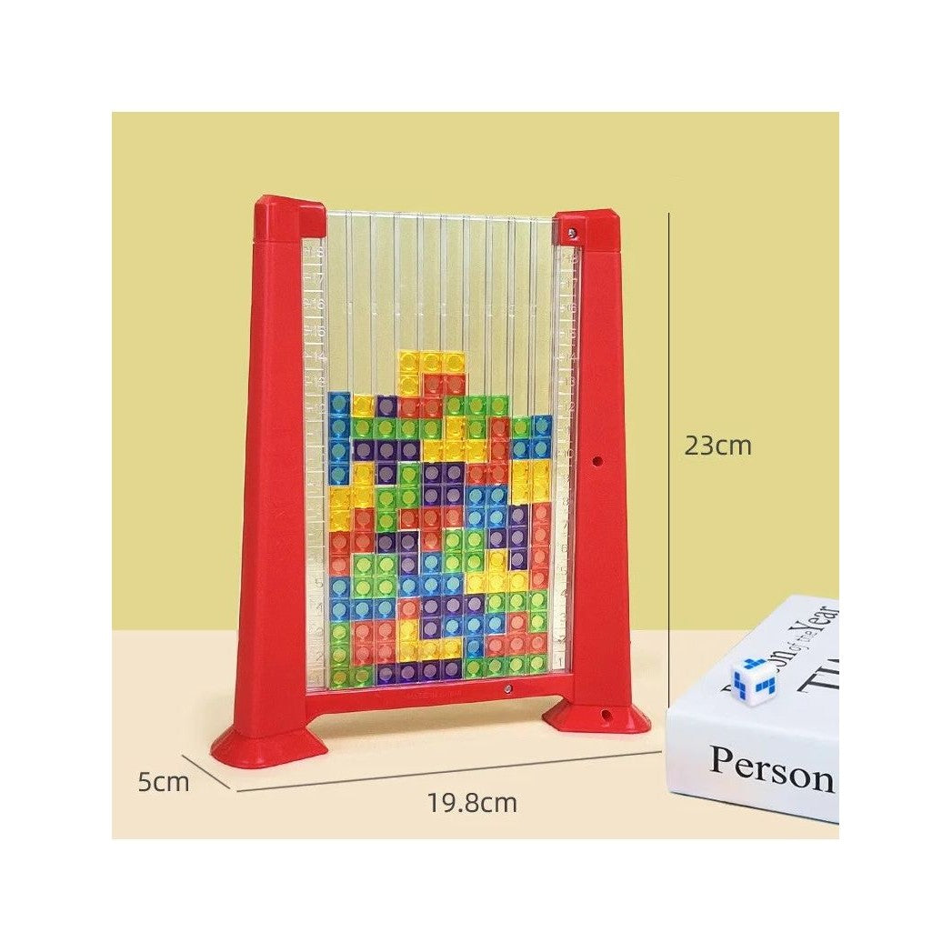 Joc De Inteligenta Tetris Puzzle 3D, Tangram Montessori Interactiv, Plastic, 70 Piese Multicolore, Cadru Rosu, 23 x 19.8 x 5 cm