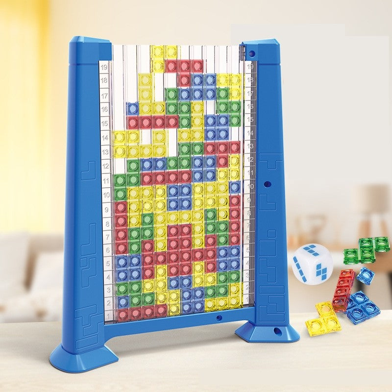 Joc De Inteligență Tetris Puzzle 3D, Montessori Interactiv, Plastic, 70 Piese Multicolore, Cadru Albastru, 23 x 19.8 x 5 cm