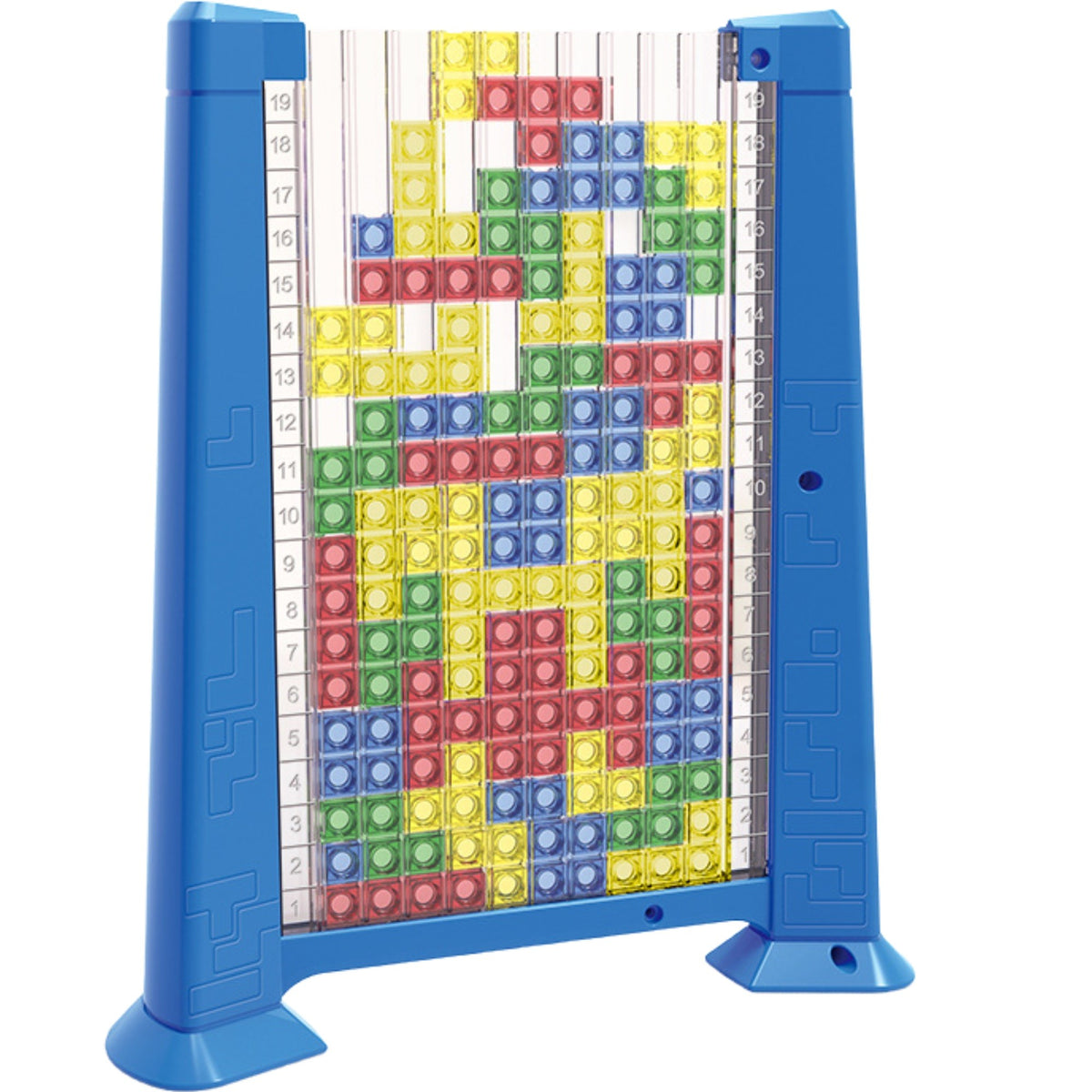 Joc De Inteligență Tetris Puzzle 3D, Montessori Interactiv, Plastic, 70 Piese Multicolore, Cadru Albastru, 23 x 19.8 x 5 cm