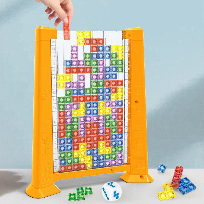 Joc De Inteligență Tetris Puzzle 3D, Educativ Montessori, Plastic, 70 Piese Multicolore, Cadru Galben, 23 x 19.8 x 5 cm