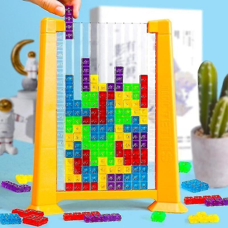 Joc De Inteligență Tetris Puzzle 3D, Educativ Montessori, Plastic, 70 Piese Multicolore, Cadru Galben, 23 x 19.8 x 5 cm